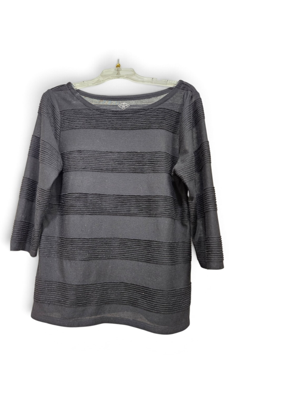St. John's Bay Black Striped Boatneck Knit Top 3/4 Length Sleeve